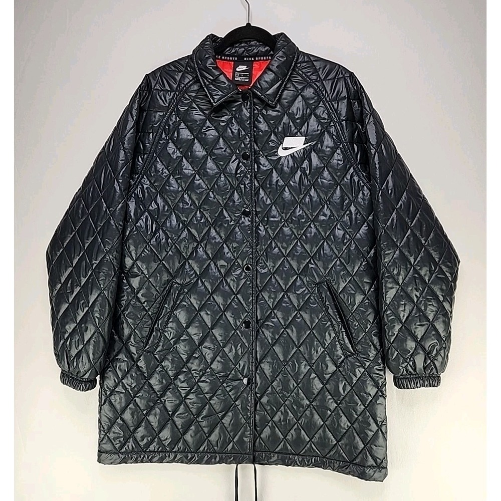 Nike Sport Diamond Quilted Thermore Fill Women‎ Sz Med Oversized Black Jacket